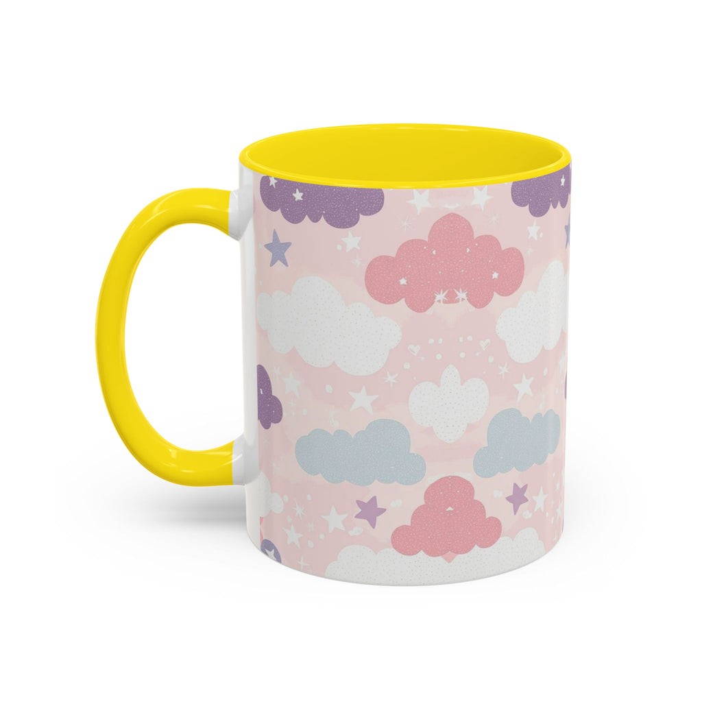 Pastel Cloud Pattern Coffee Mug | Cute Stars and Clouds Design