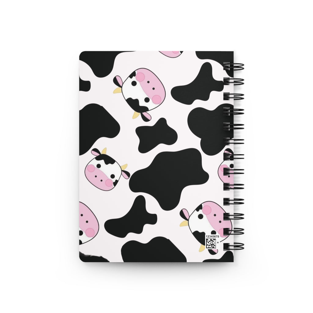 Pink Cow Pattern Spiral Notebook | Cute Cow Faces, Black Cowhide Spots