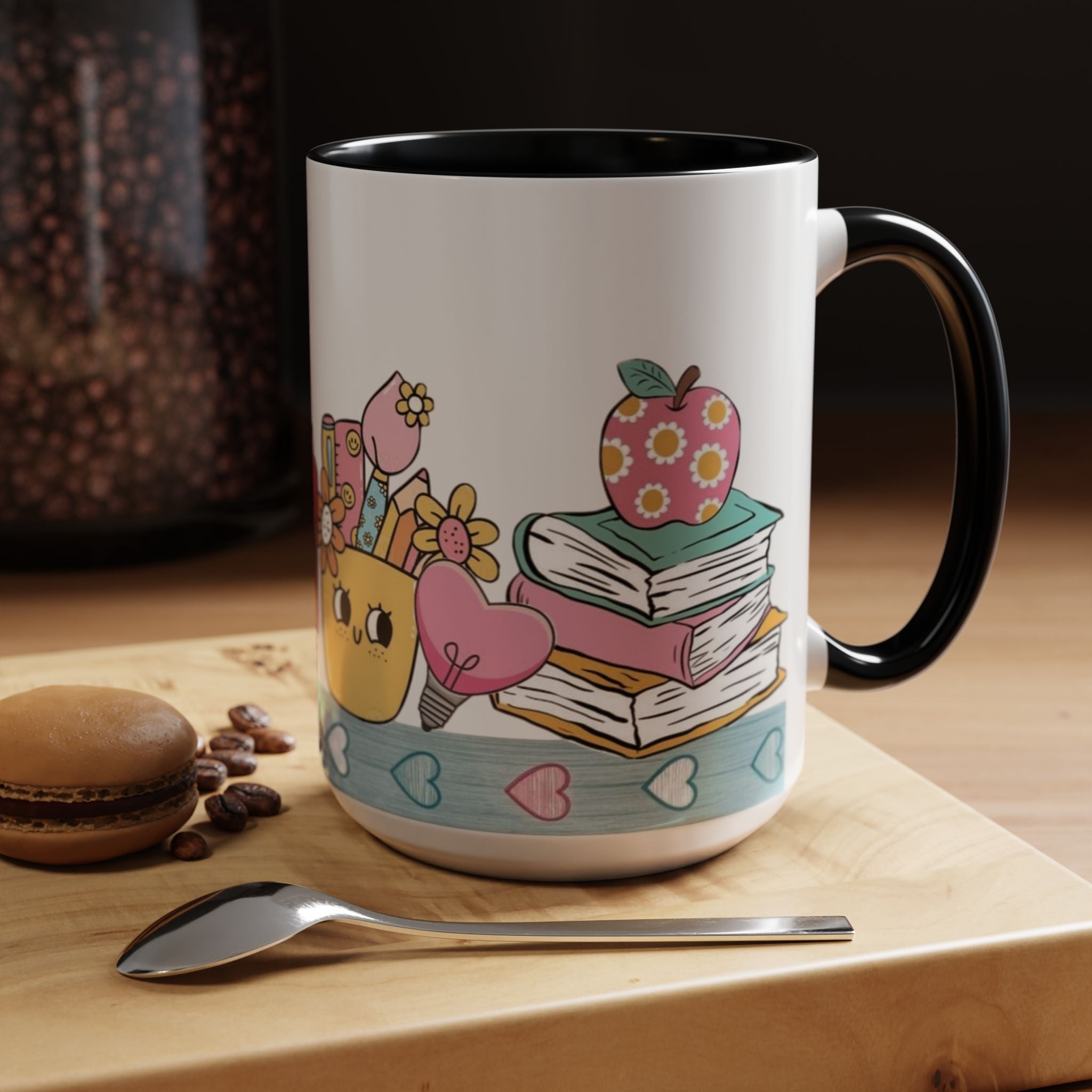 Cute Teacher Desk Accent Coffee Mug — Kawaii School Supplies Design