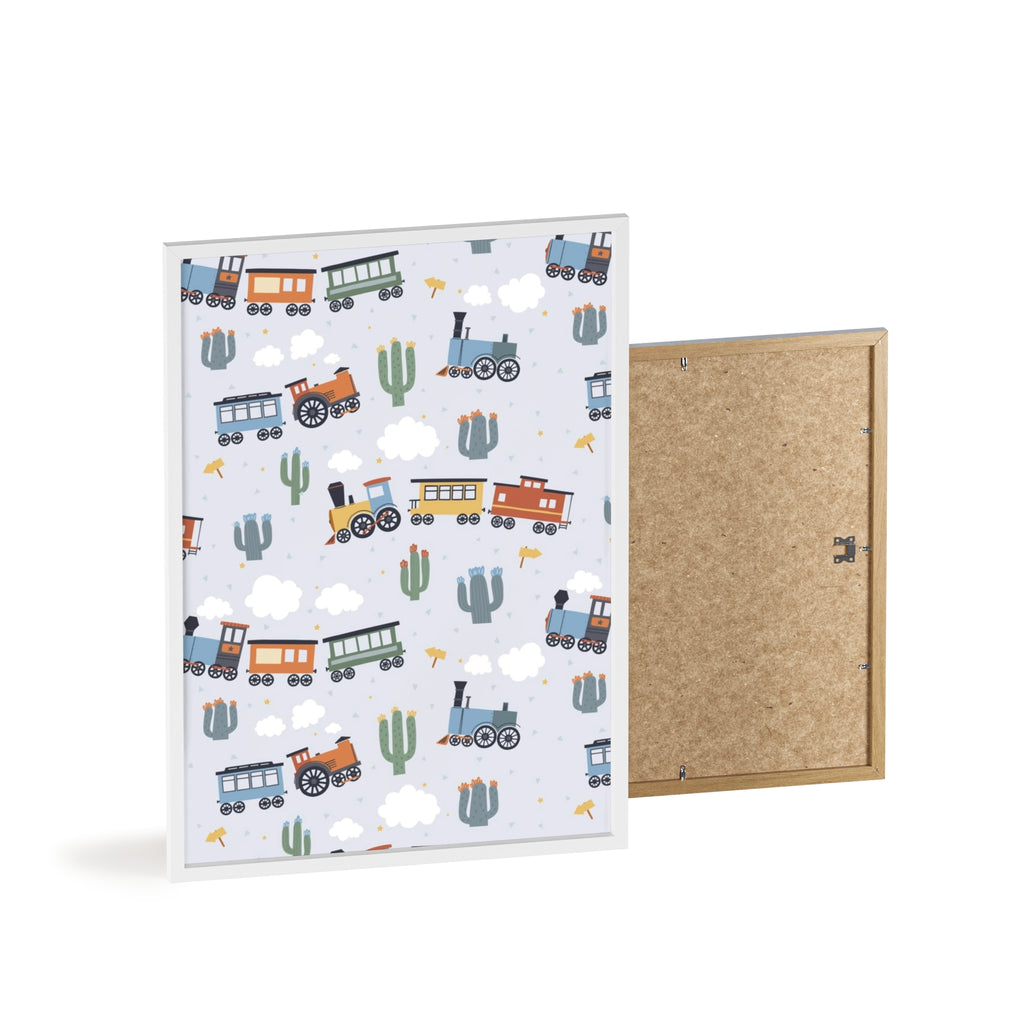Kids' Train Poster with Wooden Frame — Nursery Wall Art, Playroom Decor