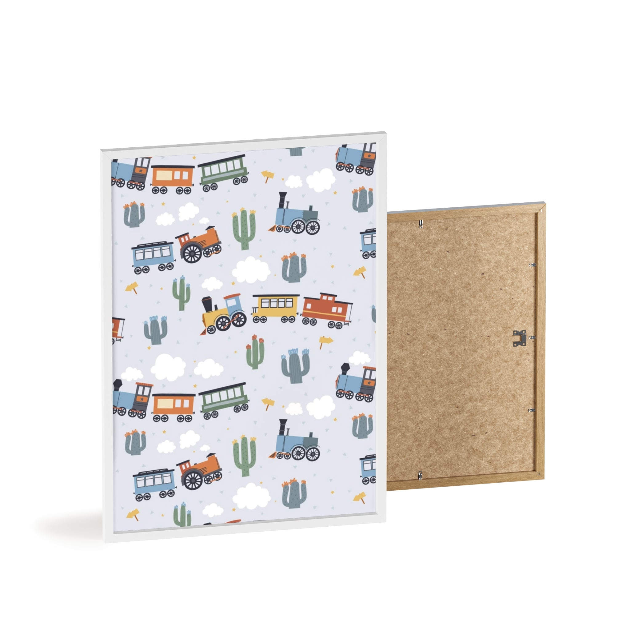 Kids' Train Poster with Wooden Frame — Nursery Wall Art, Playroom Decor
