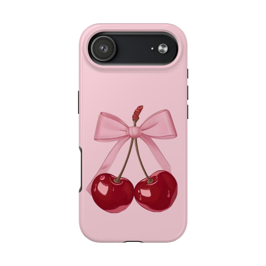Pink Cherry Tough Phone Case — Cute Bow Cherry Protective Phone Cover
