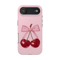 Pink Cherry Tough Phone Case — Cute Bow Cherry Protective Phone Cover