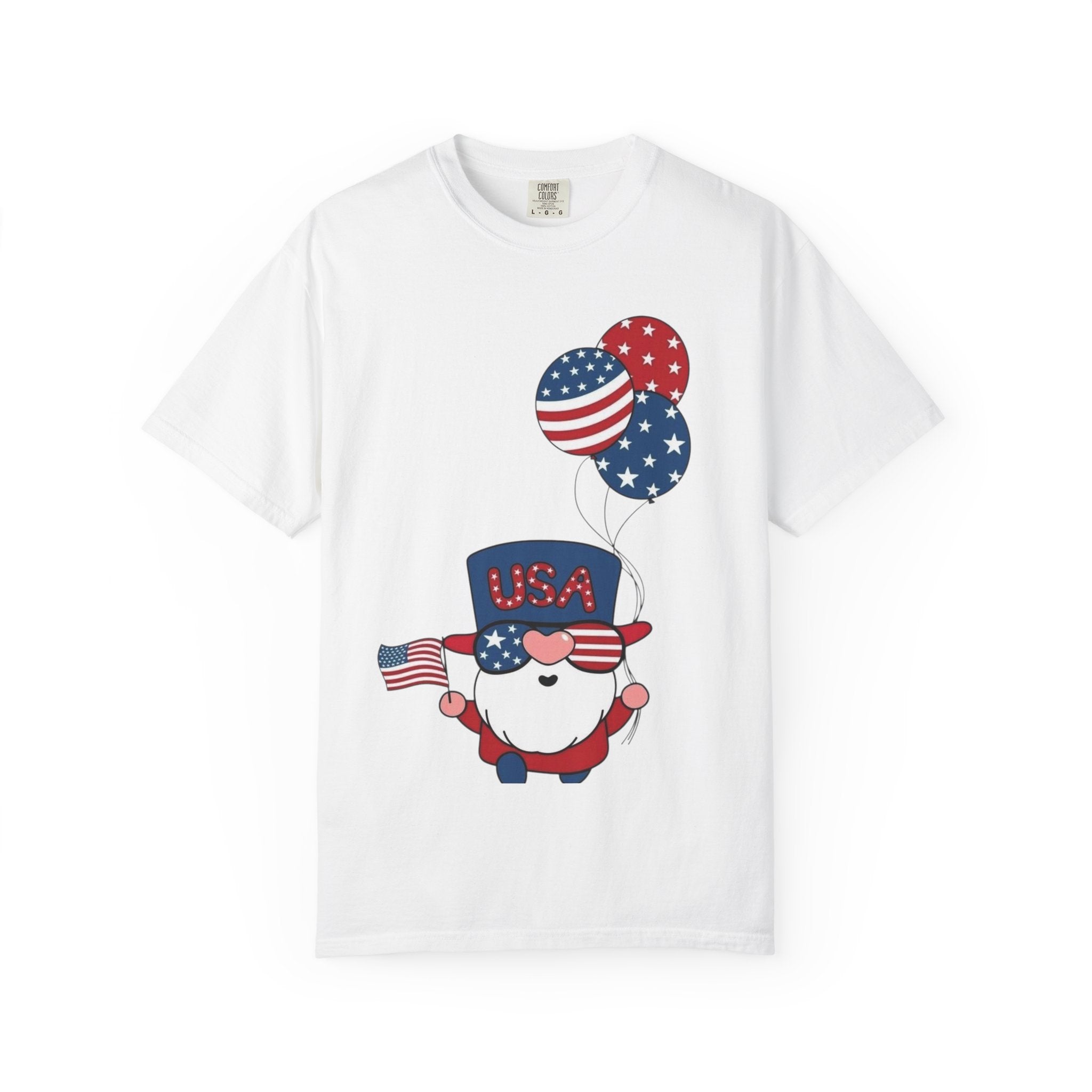 Patriotic Gnome with Balloons T-Shirt | Happy 4th of July USA Design