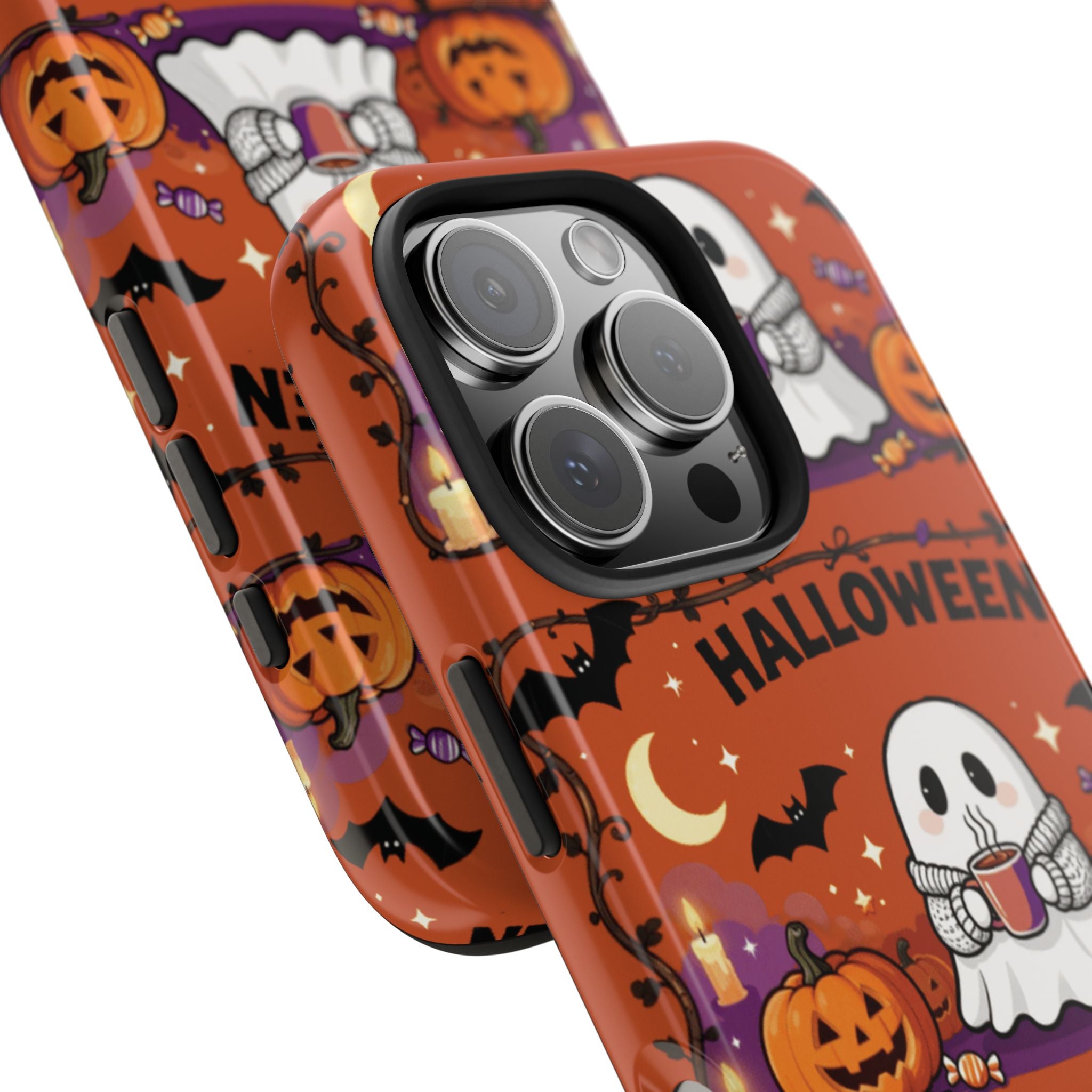 Halloween Ghost Pattern Tough Phone Case — Cute Pumpkin & Candy Halloween Phone Cover