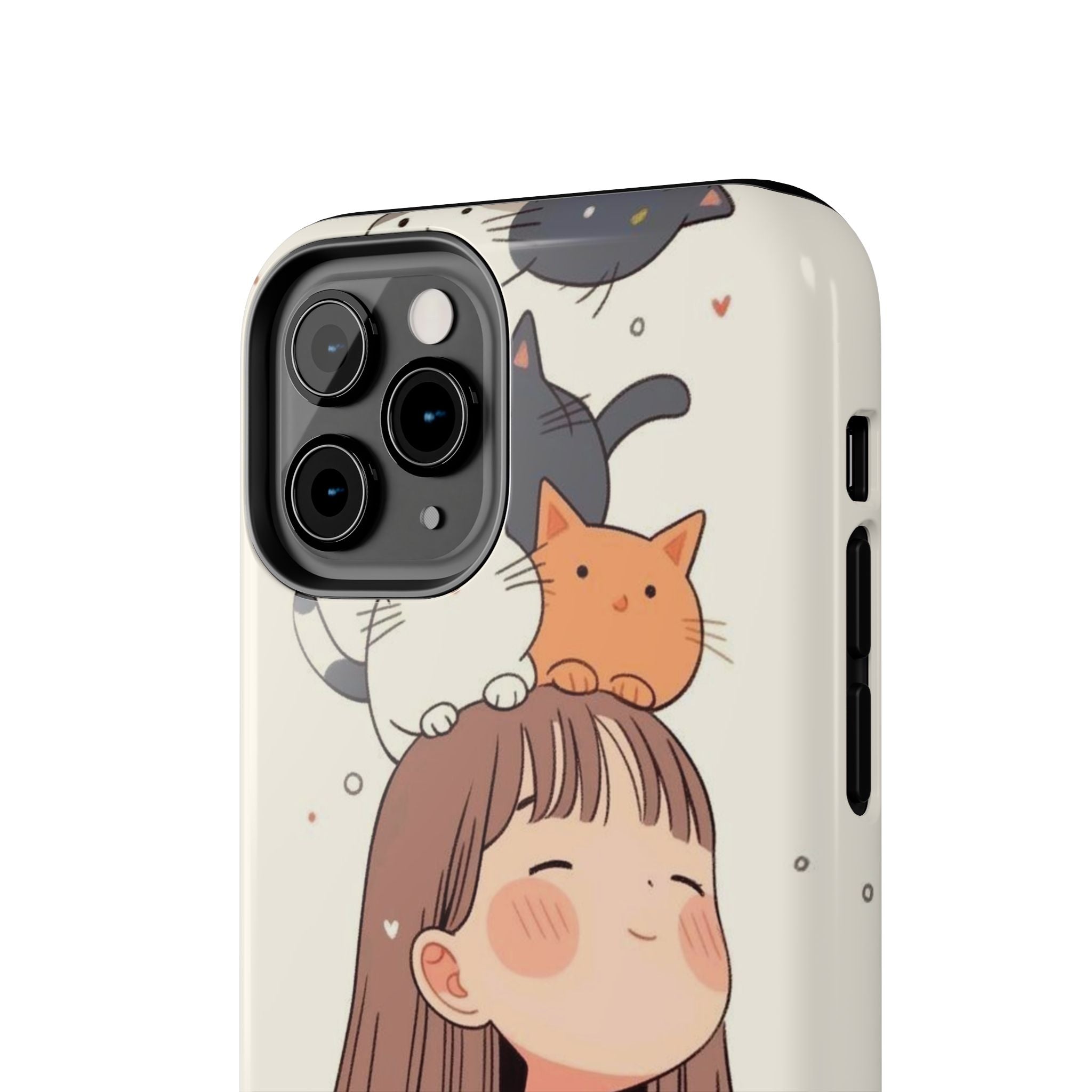 Girl with Cats Phone Case | Cute Cat Stack Illustration