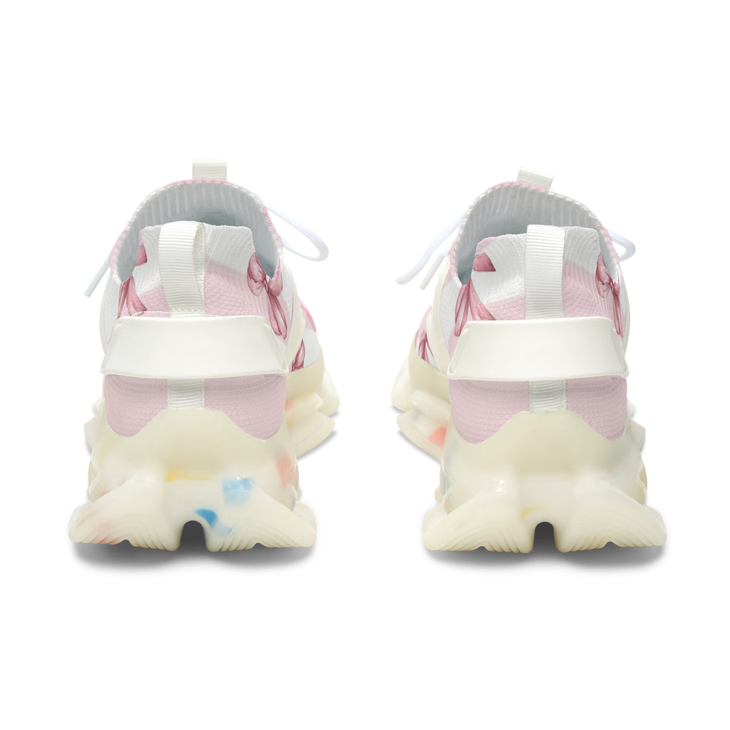 Women’s Mesh Sneakers — Pink Striped Bow Athletic Shoes