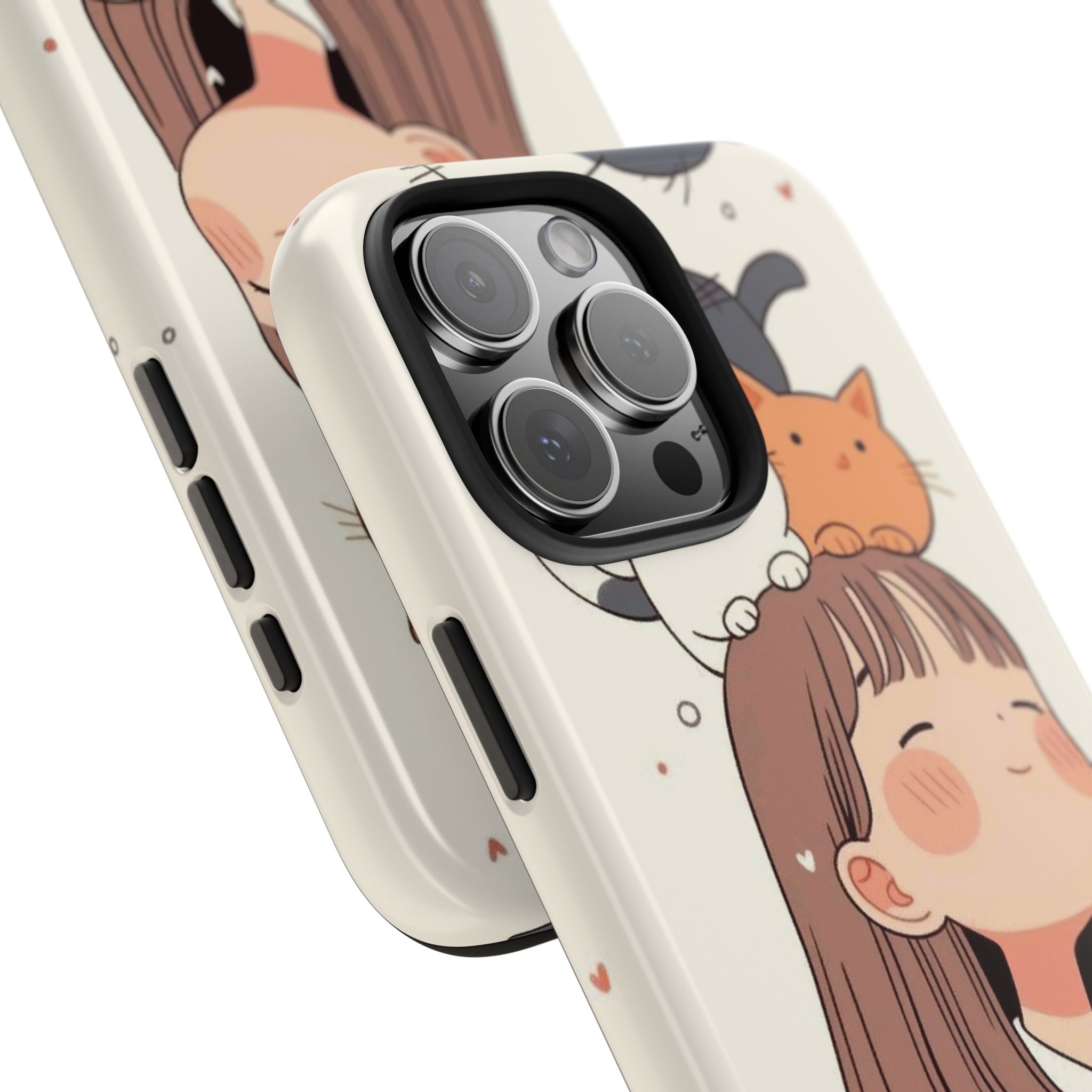 Girl with Cats Phone Case | Cute Cat Stack Illustration