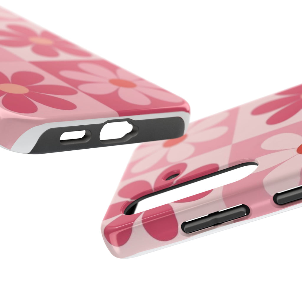 Pink Retro Daisy Phone Case — Tough Shockproof Floral iPhone Cover