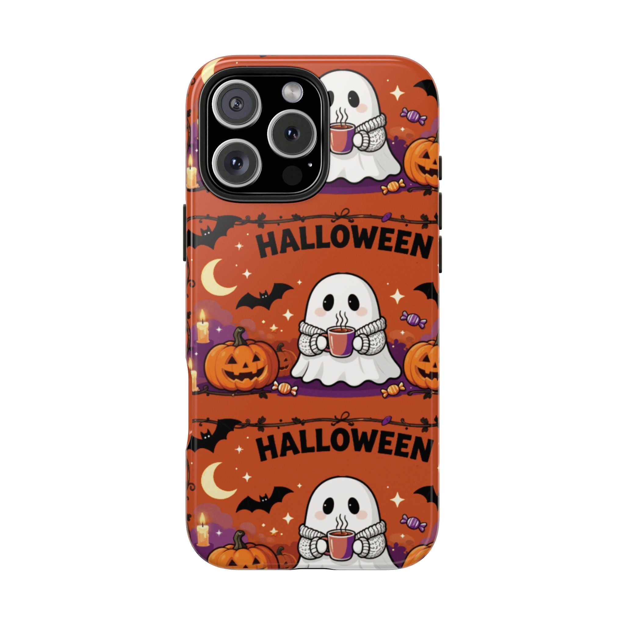 Halloween Ghost Pattern Tough Phone Case — Cute Pumpkin & Candy Halloween Phone Cover