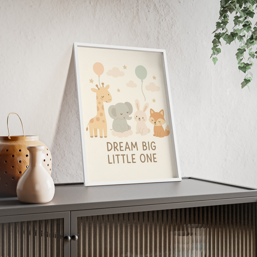 Dream Big Little One Nursery Poster — Woodland Animals Framed Wall Art