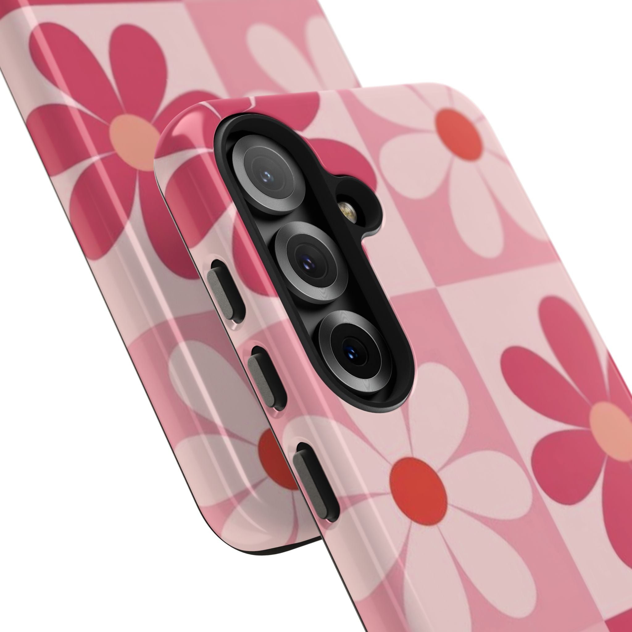 Pink Retro Daisy Phone Case — Tough Shockproof Floral iPhone Cover