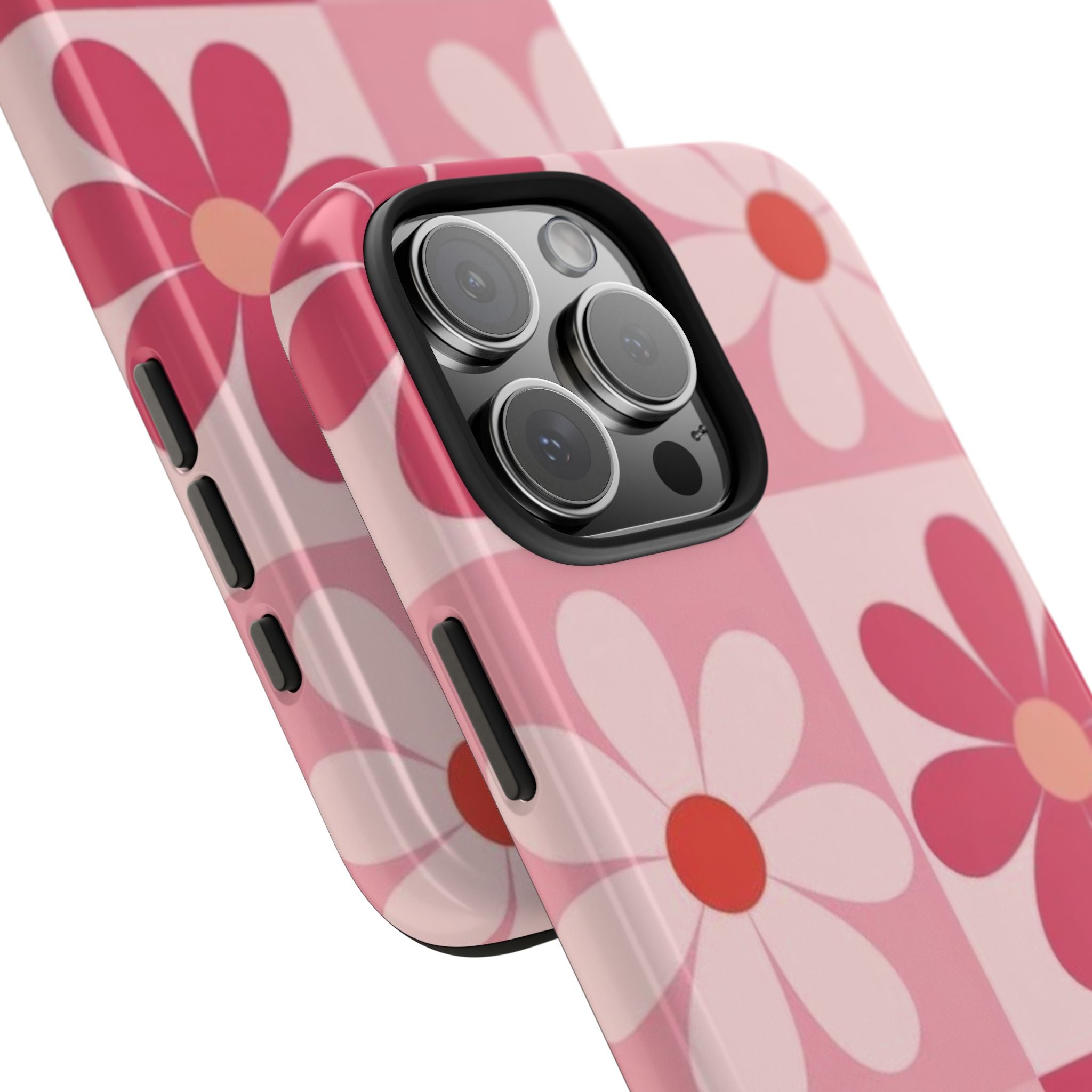 Pink Retro Daisy Phone Case — Tough Shockproof Floral iPhone Cover