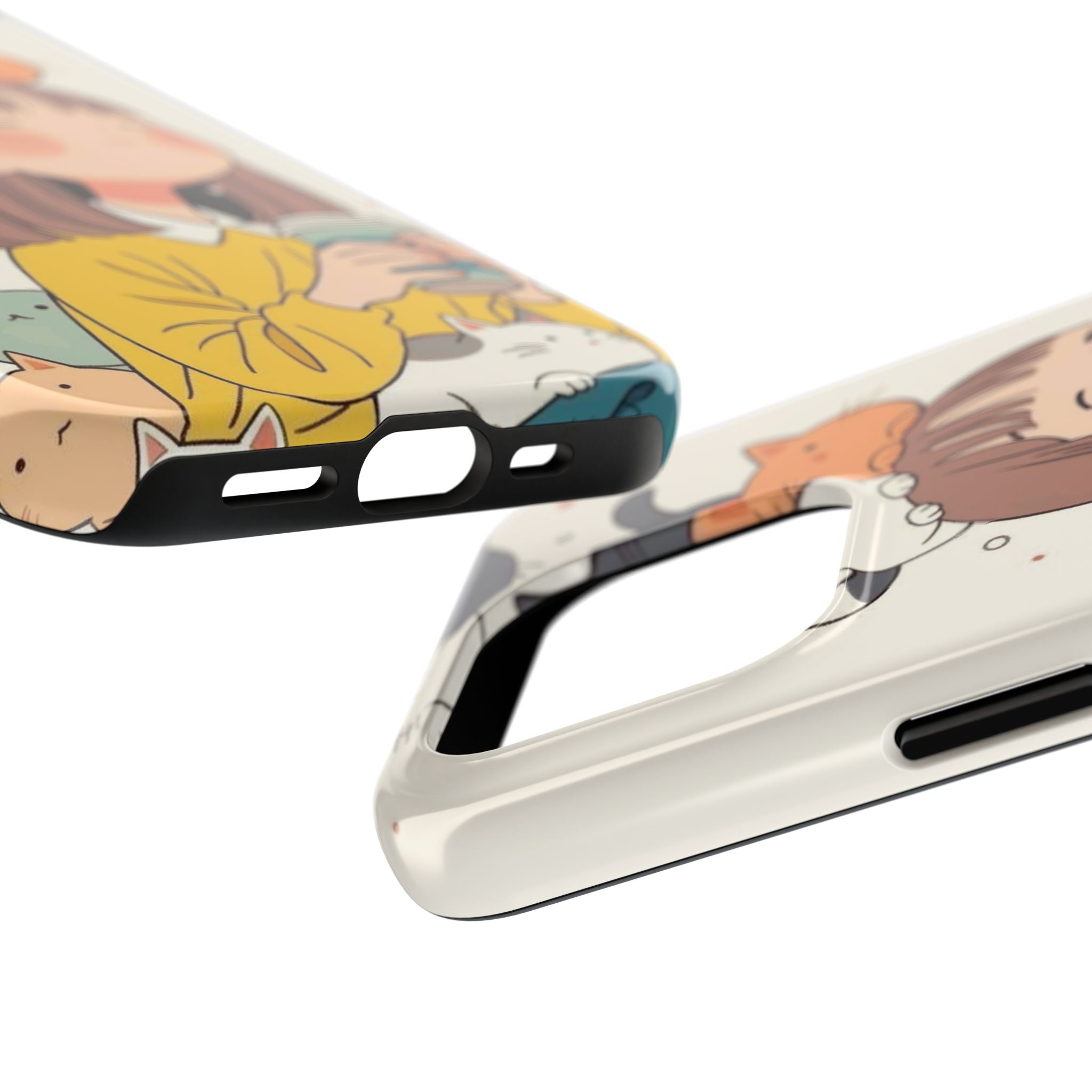 Girl with Cats Phone Case | Cute Cat Stack Illustration