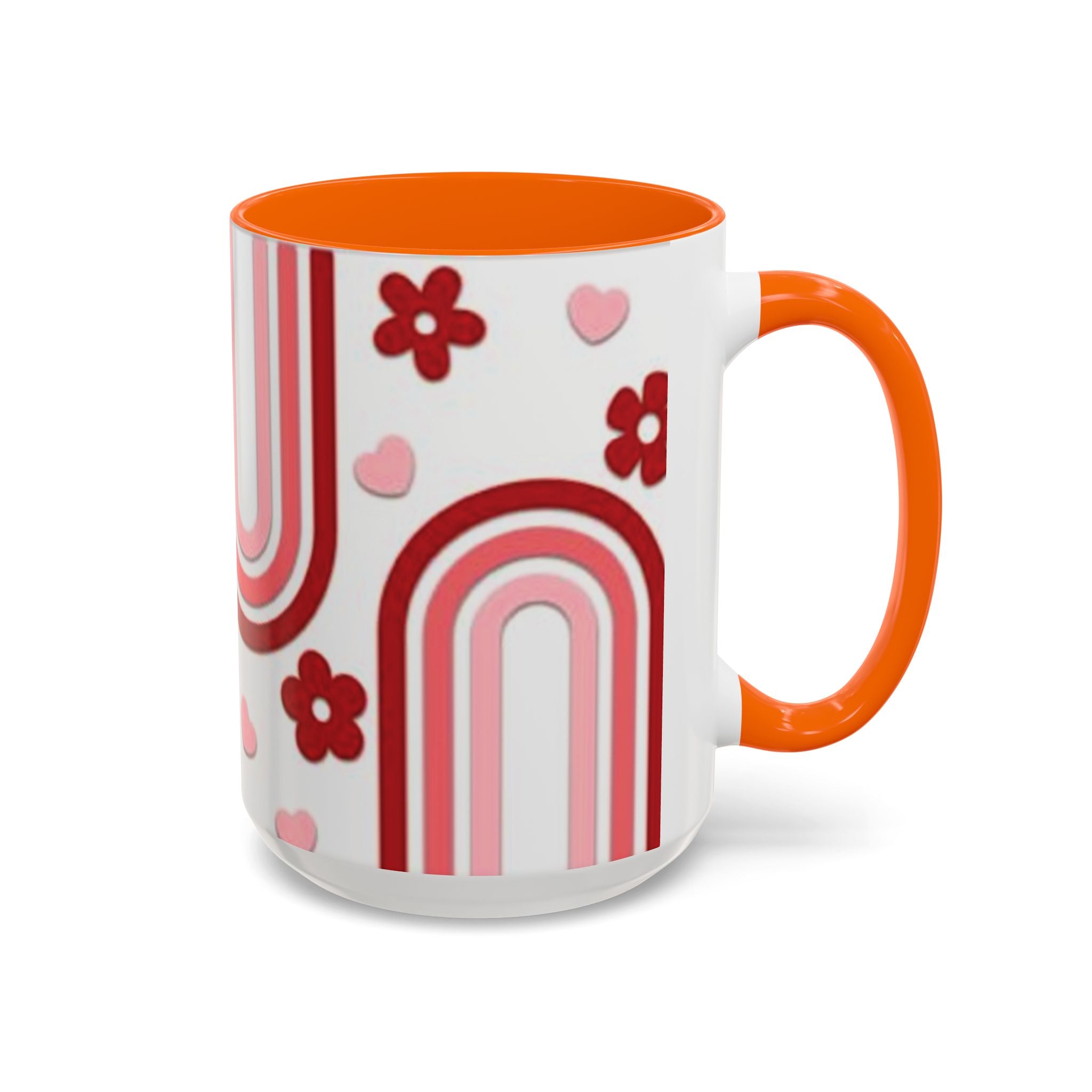 Retro Pink Rainbow Hearts and Flowers Accent Mug | 11oz or 15oz