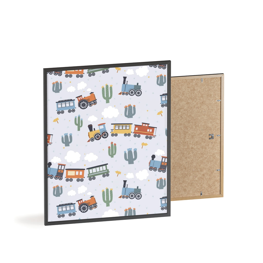 Kids' Train Poster with Wooden Frame — Nursery Wall Art, Playroom Decor