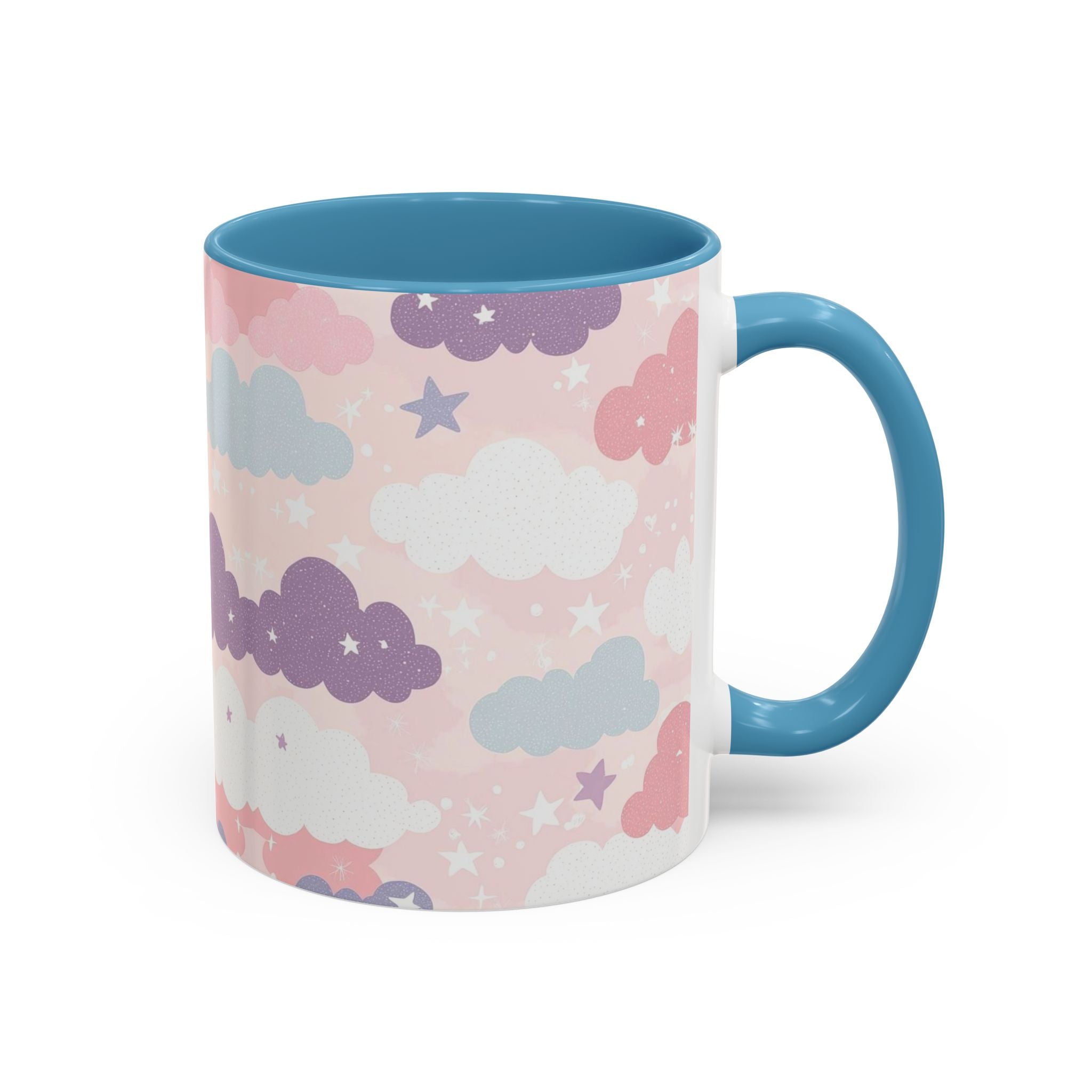 Pastel Cloud Pattern Coffee Mug | Cute Stars and Clouds Design