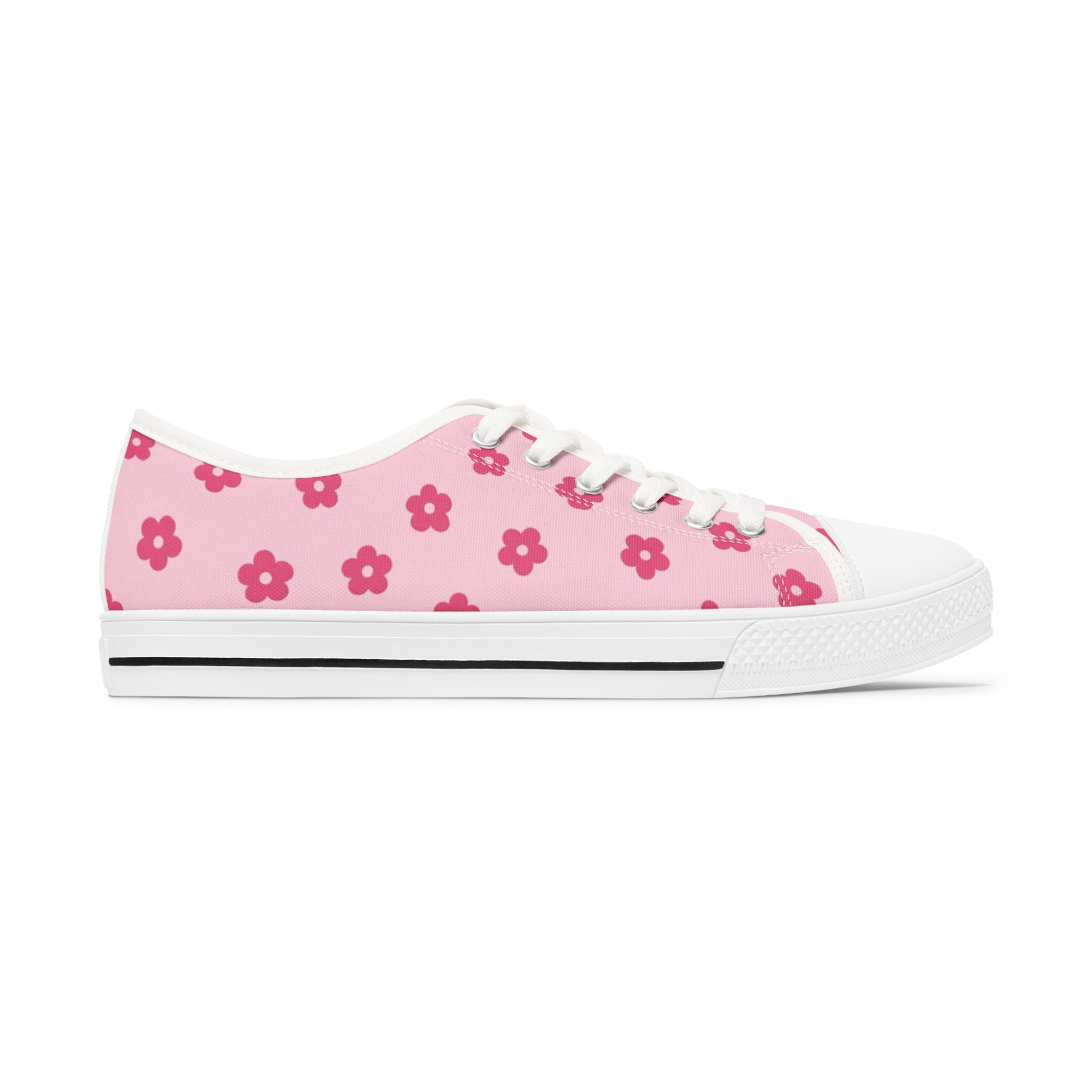 Low Top Sneakers — Pink Floral Pattern Casual Canvas Shoes for Women