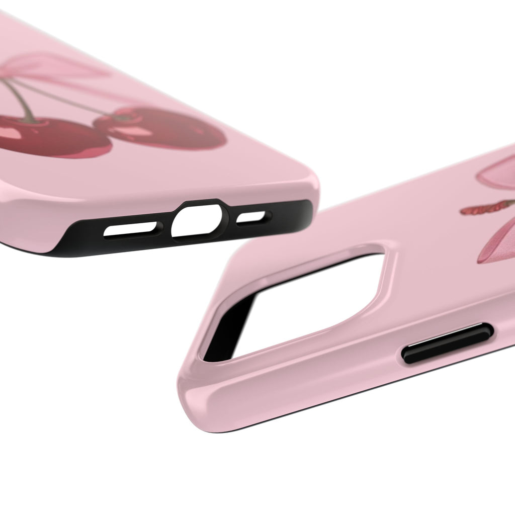 Pink Cherry Tough Phone Case — Cute Bow Cherry Protective Phone Cover