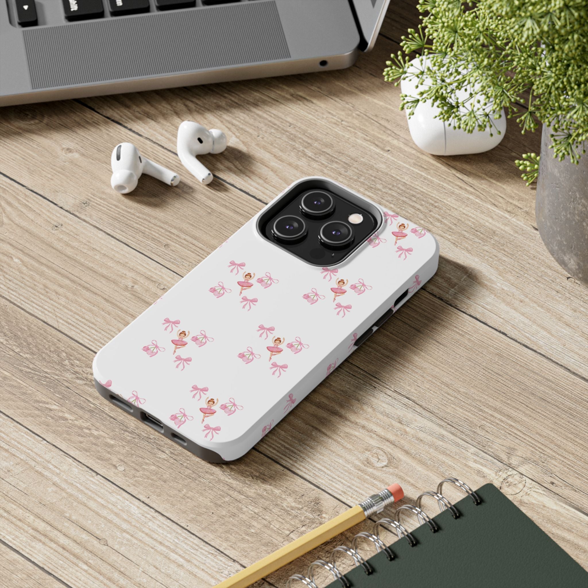 Pink Ballet Pattern Tough Phone Case — Cute Ballerina & Ribbon Design
