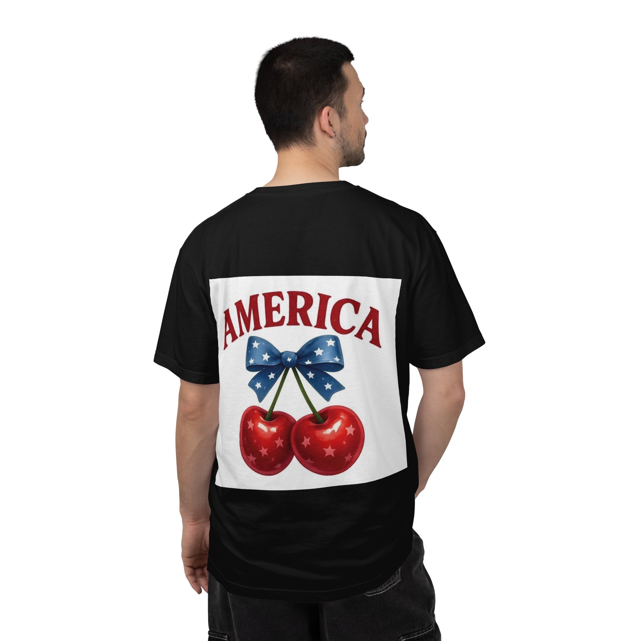 America Cherry Bow T-shirt | Patriotic Stars & Stripes Cherry Design