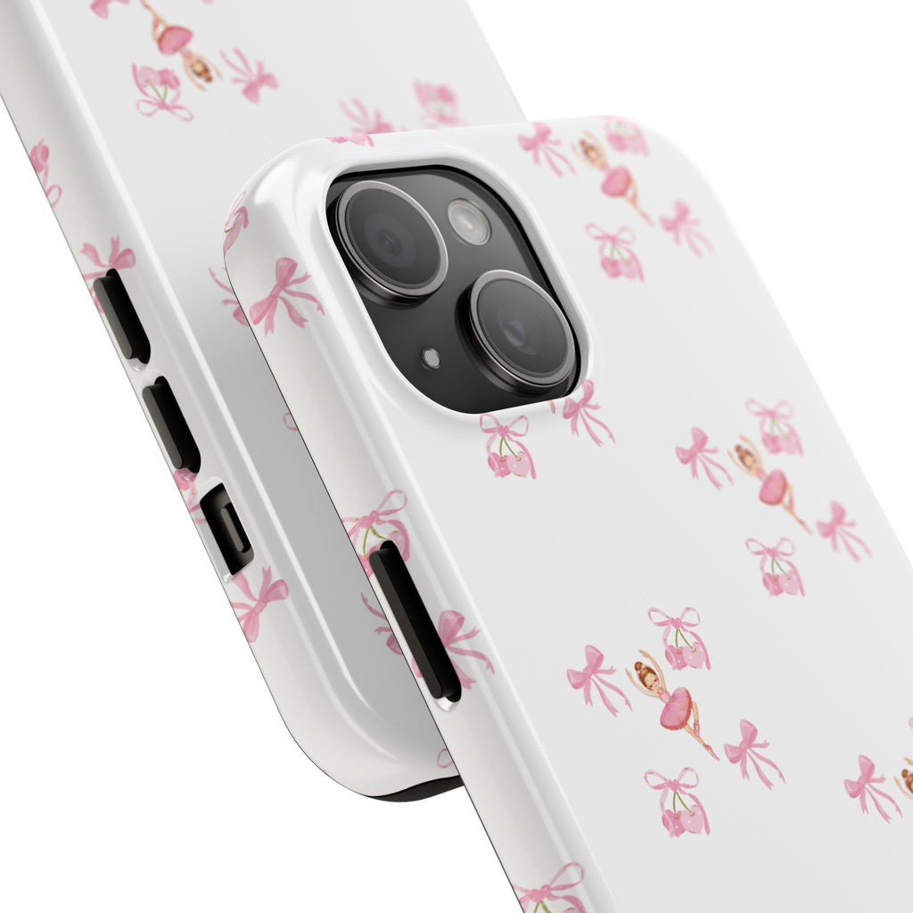 Pink Ballet Pattern Tough Phone Case — Cute Ballerina & Ribbon Design