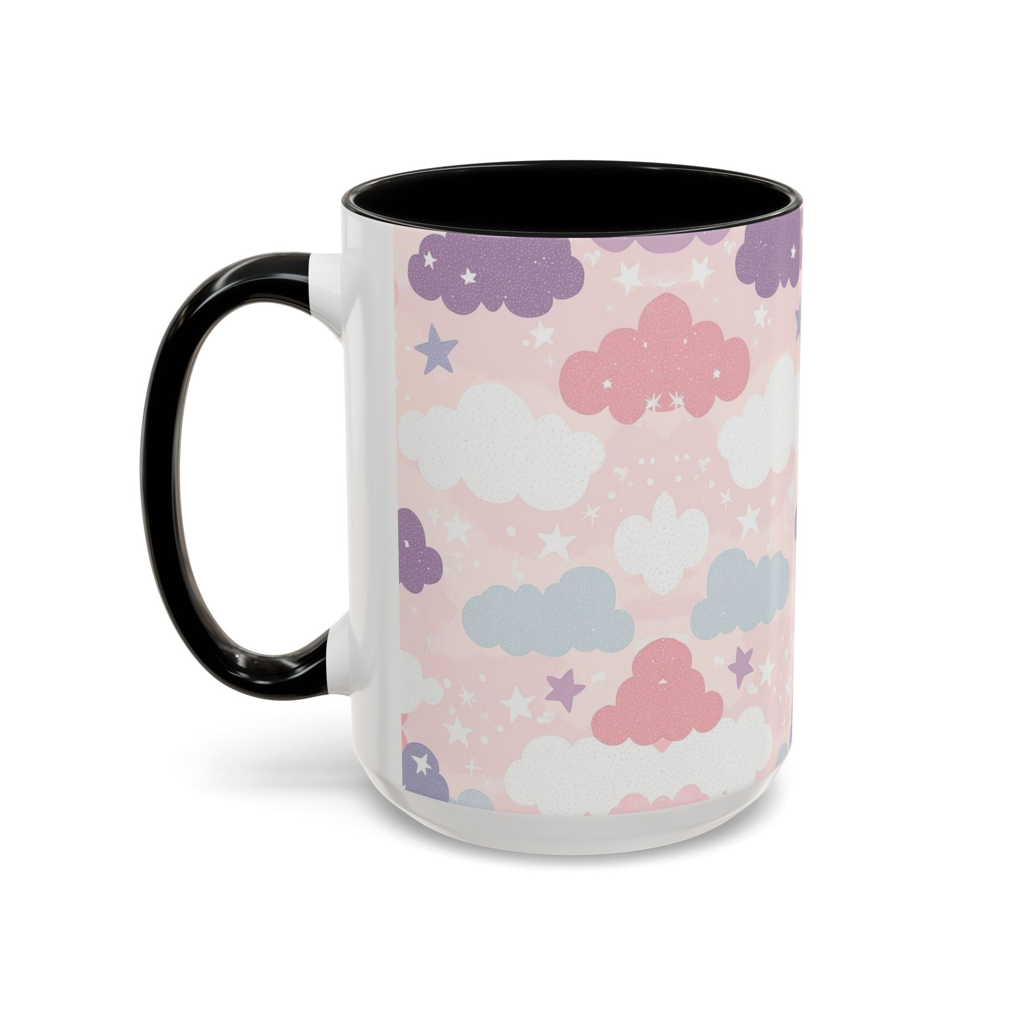 Pastel Cloud Pattern Coffee Mug | Cute Stars and Clouds Design