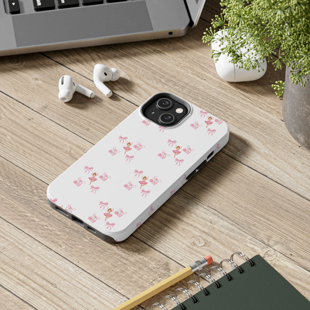 Pink Ballet Pattern Tough Phone Case — Cute Ballerina & Ribbon Design