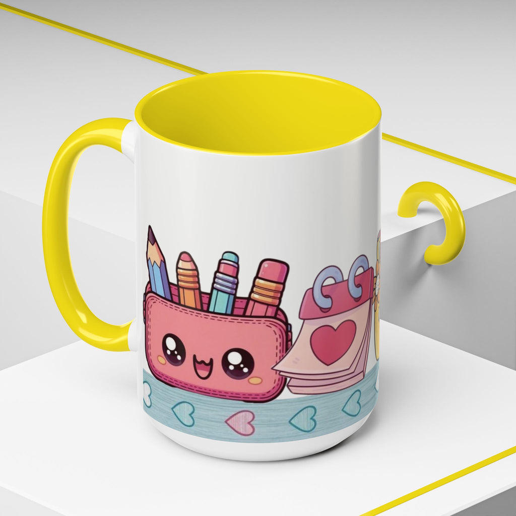Cute Teacher Desk Accent Coffee Mug — Kawaii School Supplies Design