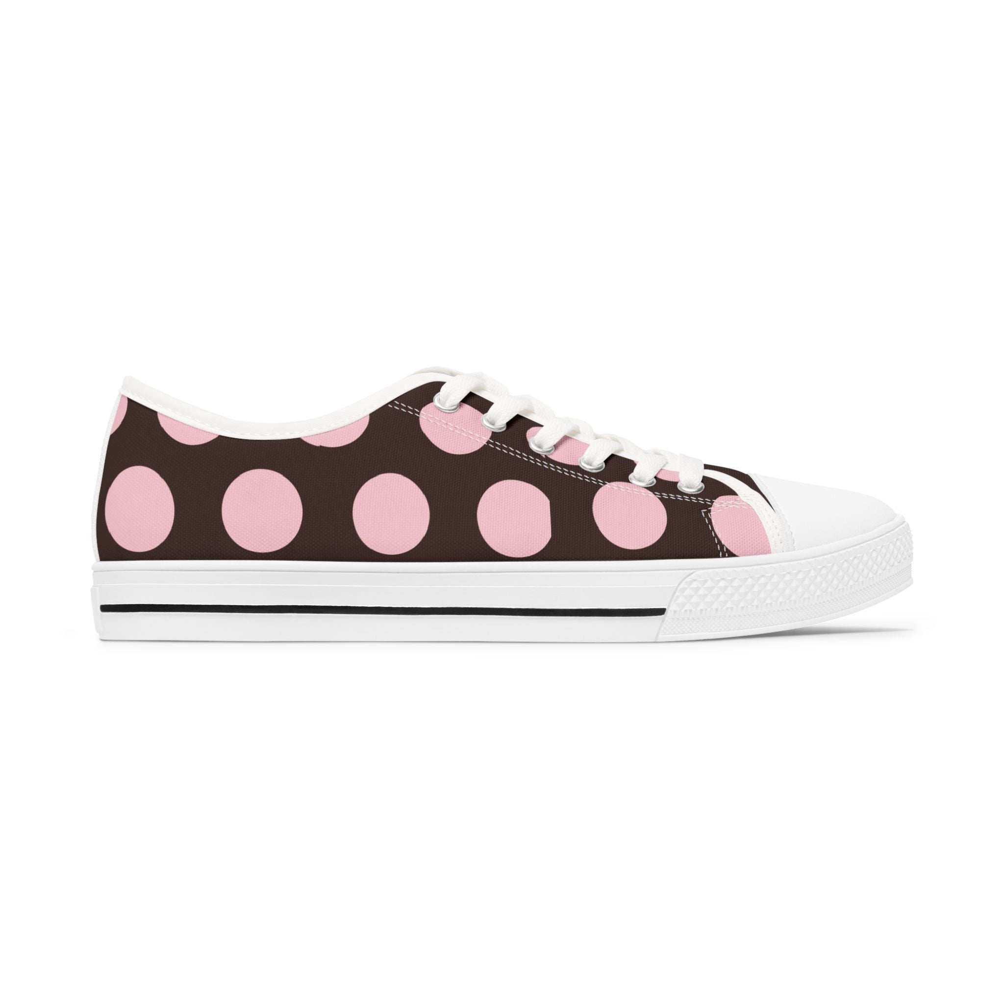 Women's Low Top Sneakers — Retro Pink Polka Dot Canvas Trainers