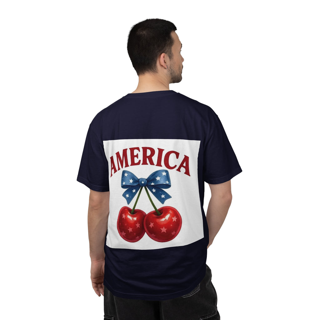 America Cherry Bow T-shirt | Patriotic Stars & Stripes Cherry Design