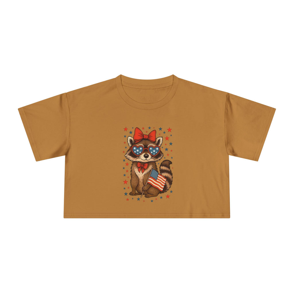 Patriotic Raccoon Heart Crop Tee | 4th of July Stars & Stripes