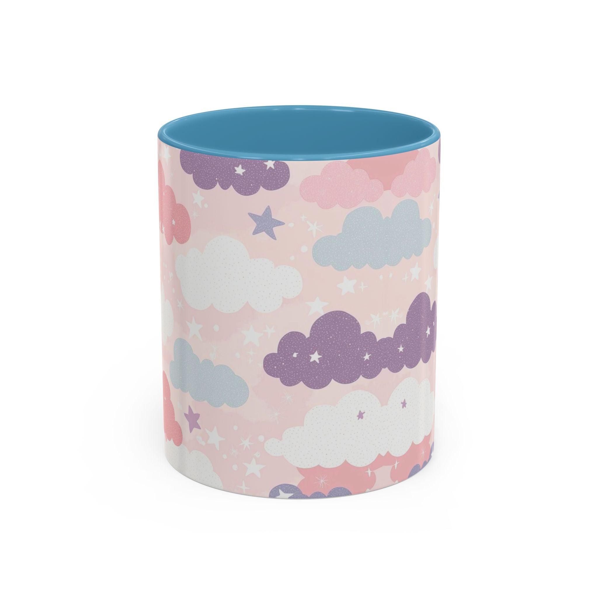Pastel Cloud Pattern Coffee Mug | Cute Stars and Clouds Design