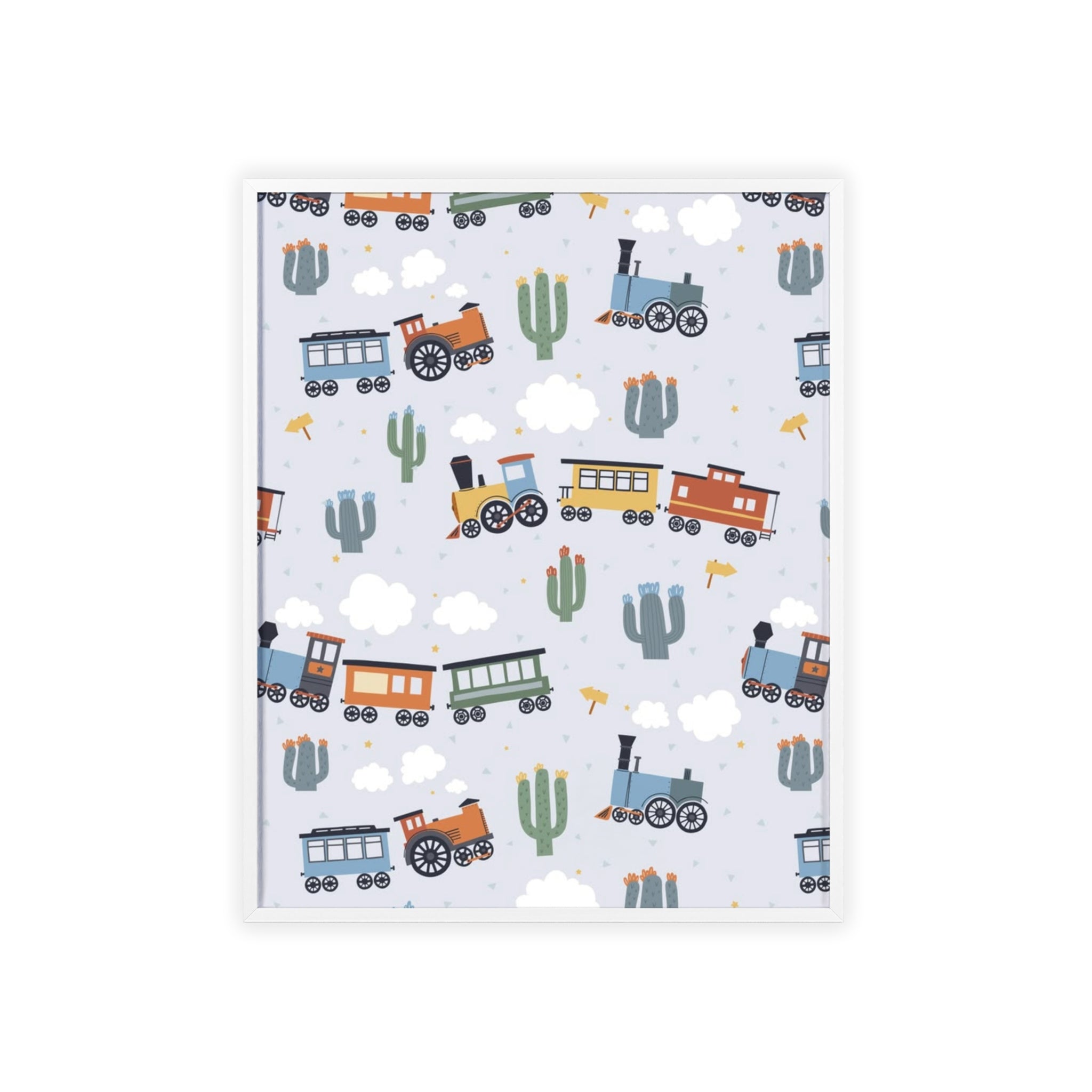 Kids' Train Poster with Wooden Frame — Nursery Wall Art, Playroom Decor