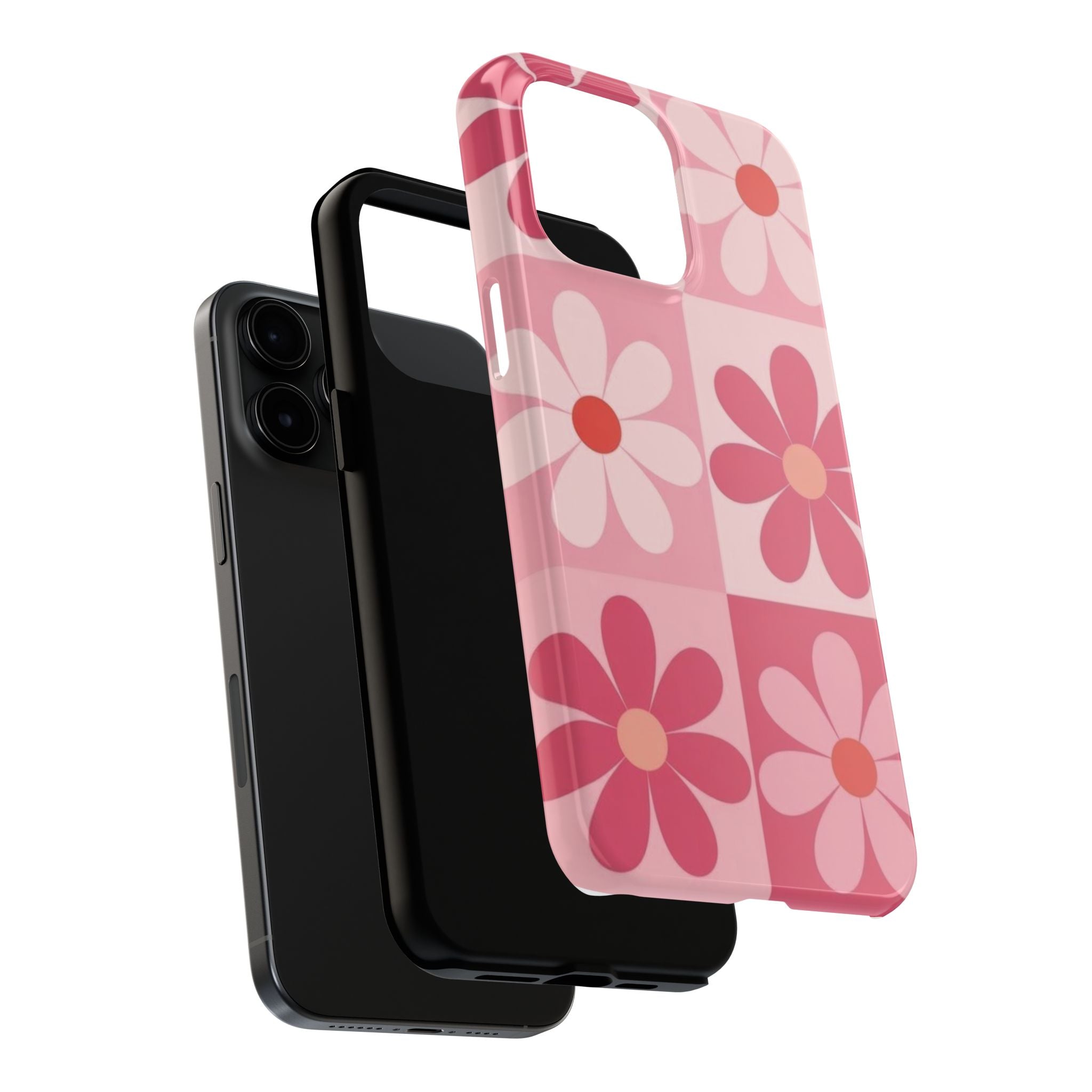 Pink Retro Daisy Phone Case — Tough Shockproof Floral iPhone Cover