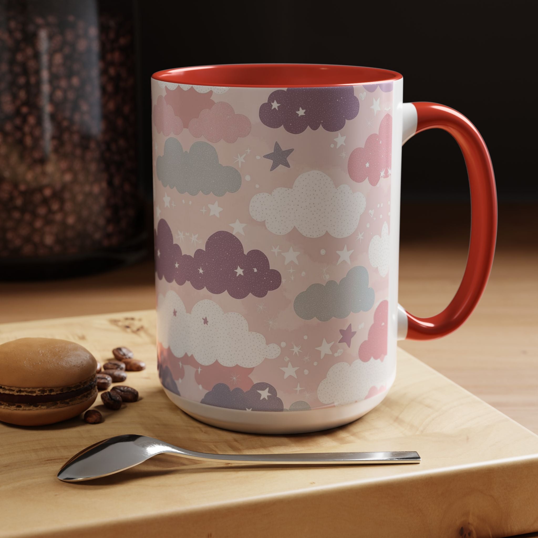 Pastel Cloud Pattern Coffee Mug | Cute Stars and Clouds Design