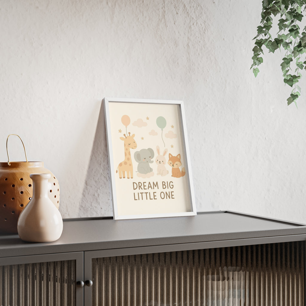 Dream Big Little One Nursery Poster — Woodland Animals Framed Wall Art