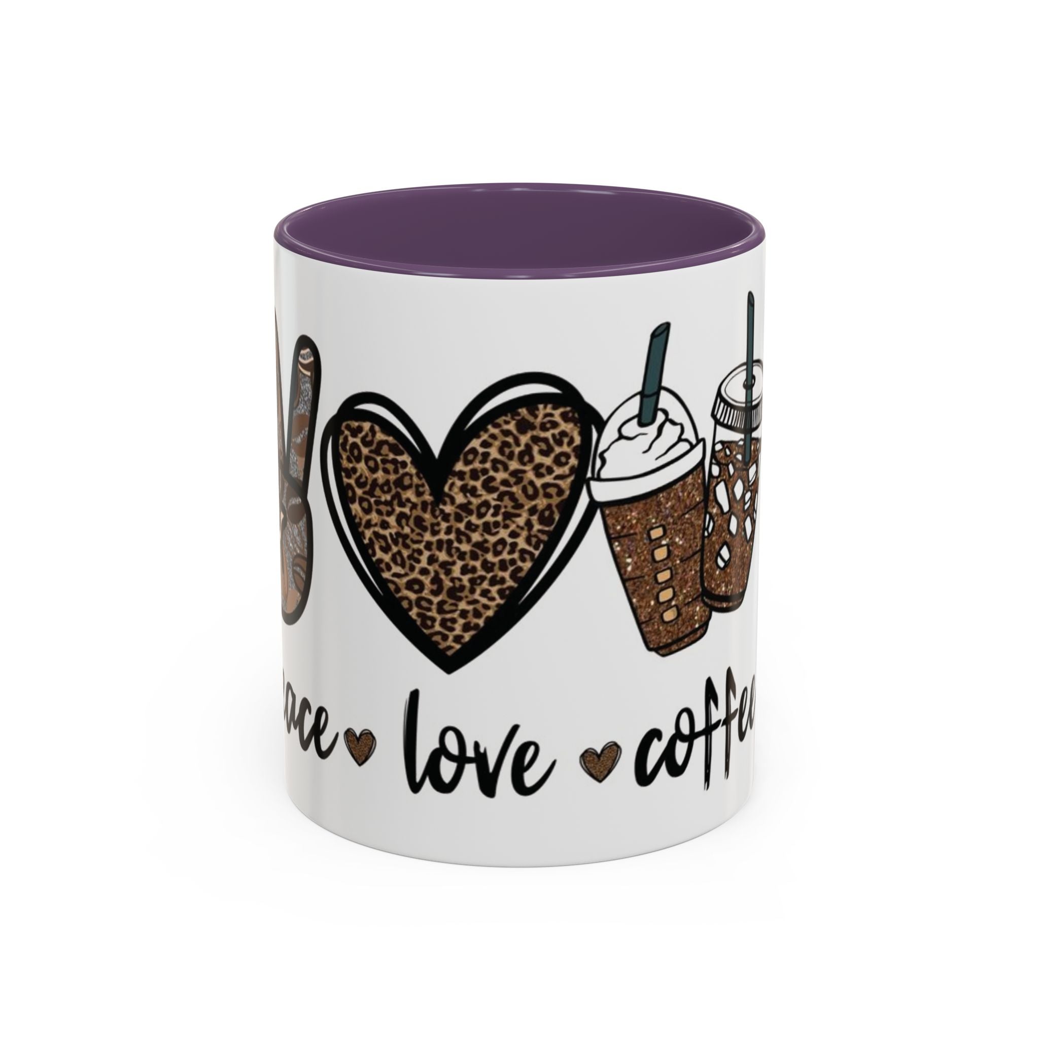 Coffee Love Accent Mug — Leopard Print Peace, Heart & Coffee Design (11/15oz)
