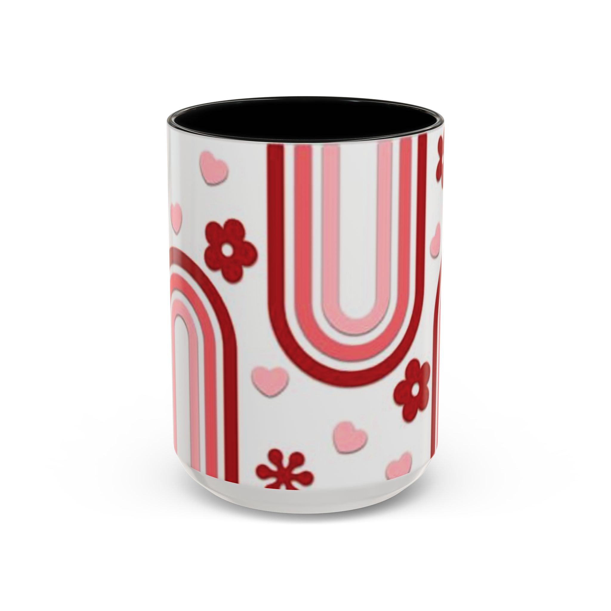 Retro Pink Rainbow Hearts and Flowers Accent Mug | 11oz or 15oz
