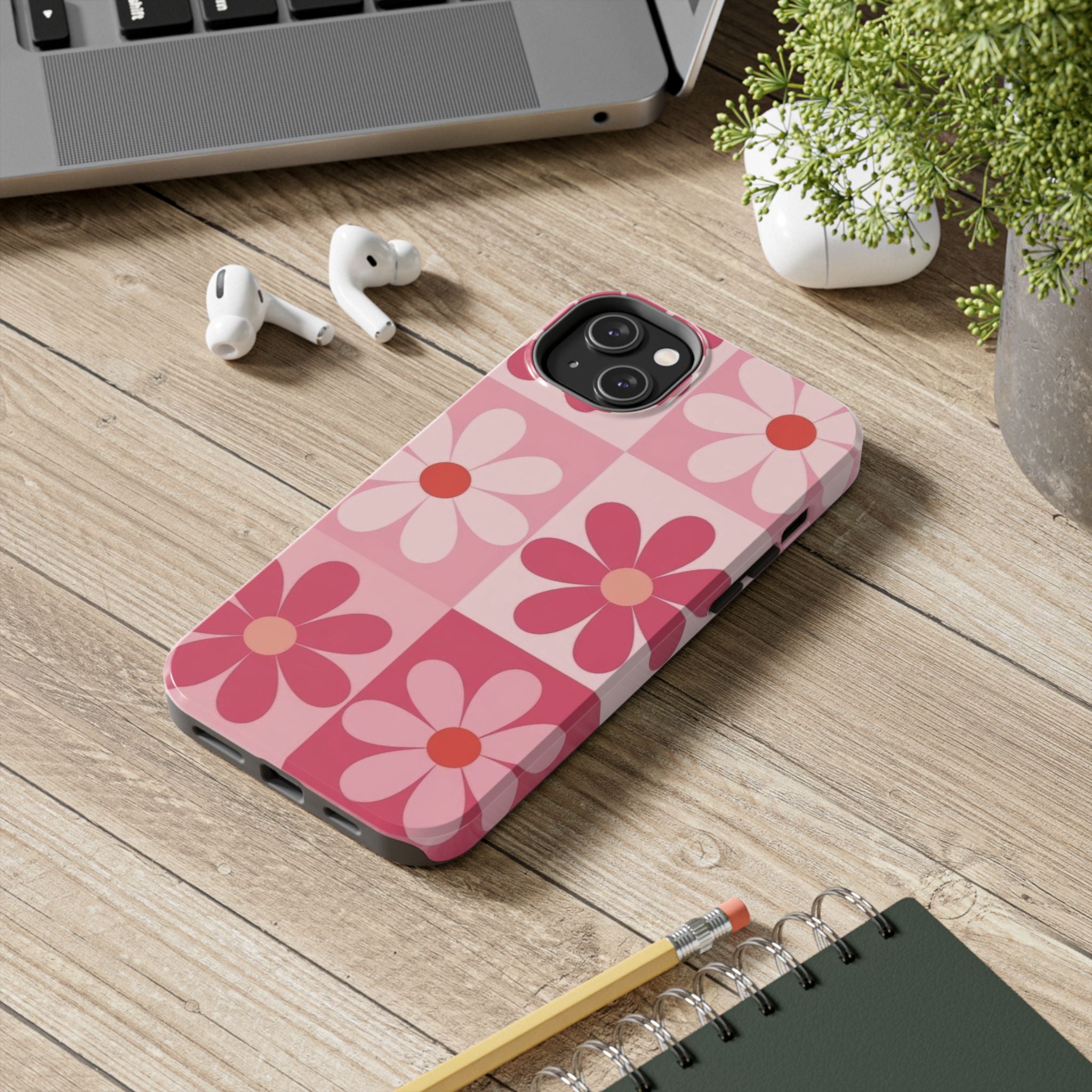 Pink Retro Daisy Phone Case — Tough Shockproof Floral iPhone Cover