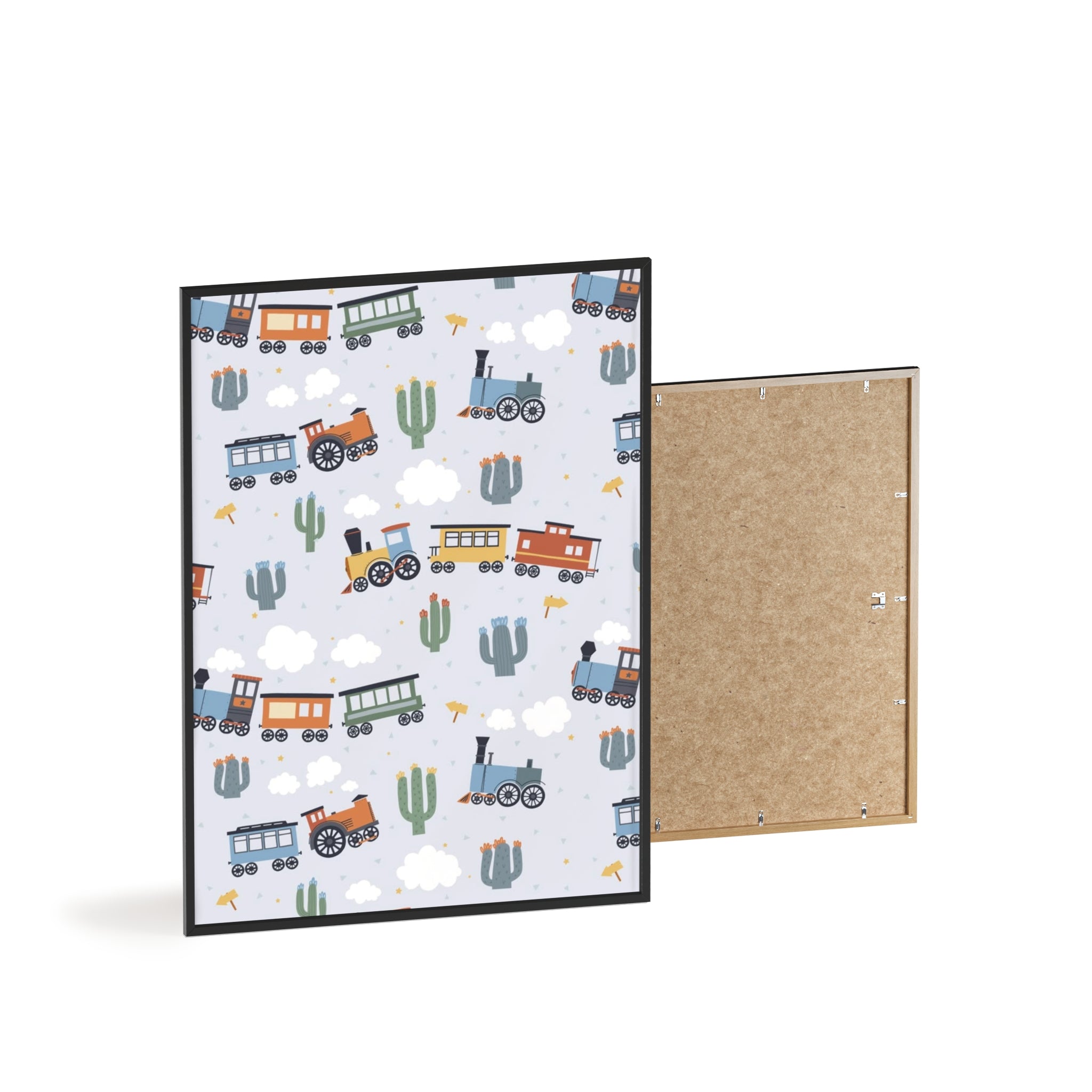 Kids' Train Poster with Wooden Frame — Nursery Wall Art, Playroom Decor