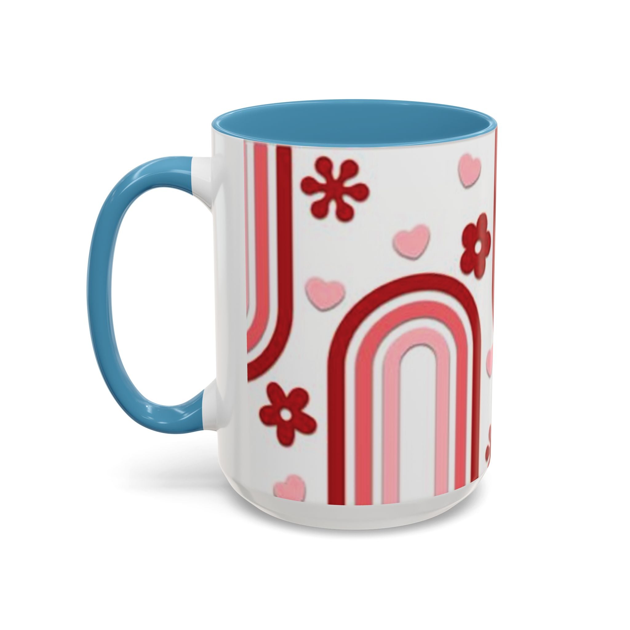 Retro Pink Rainbow Hearts and Flowers Accent Mug | 11oz or 15oz