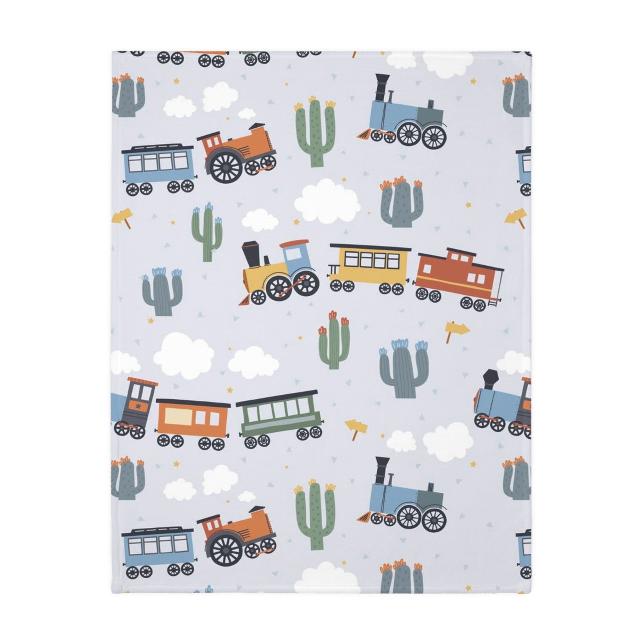 Kids Train Print Velveteen Microfiber Blanket