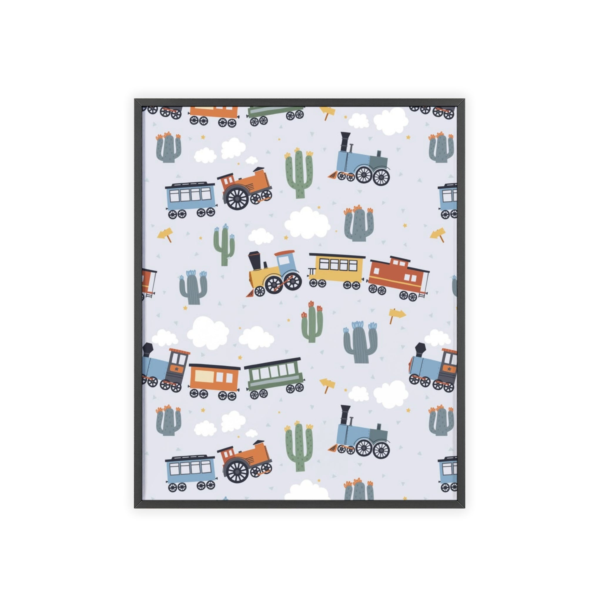 Kids' Train Poster with Wooden Frame — Nursery Wall Art, Playroom Decor
