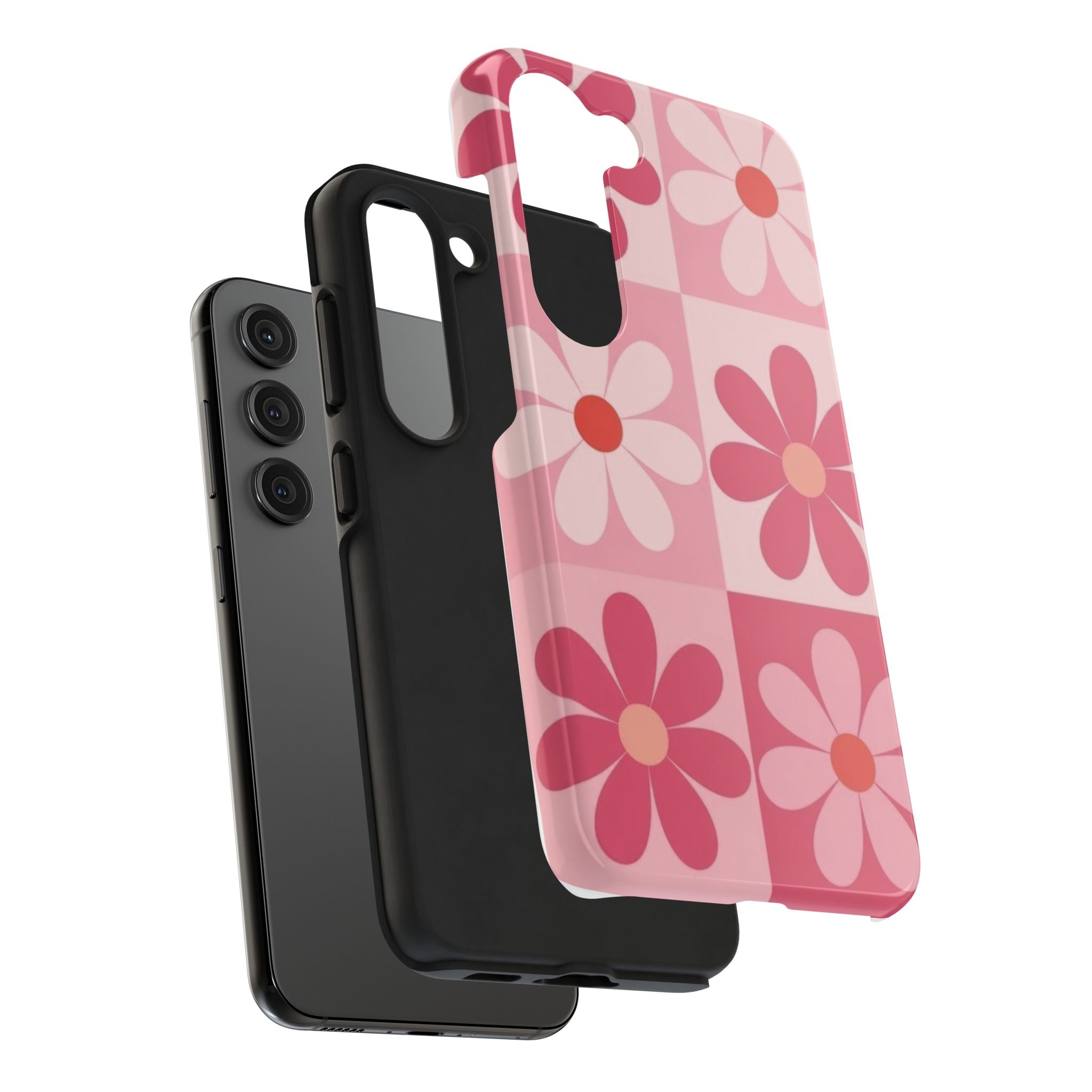 Pink Retro Daisy Phone Case — Tough Shockproof Floral iPhone Cover