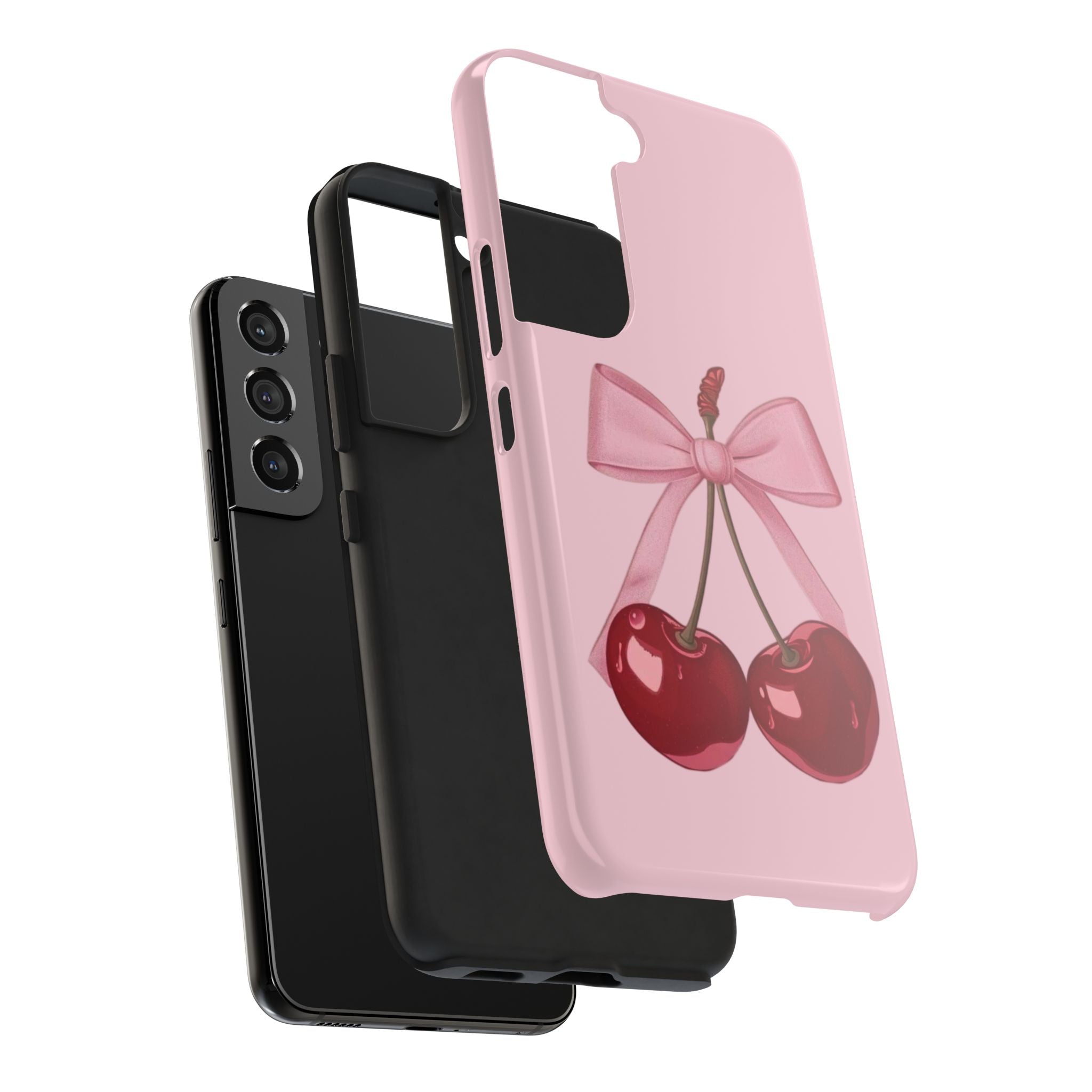 Pink Cherry Tough Phone Case — Cute Bow Cherry Protective Phone Cover