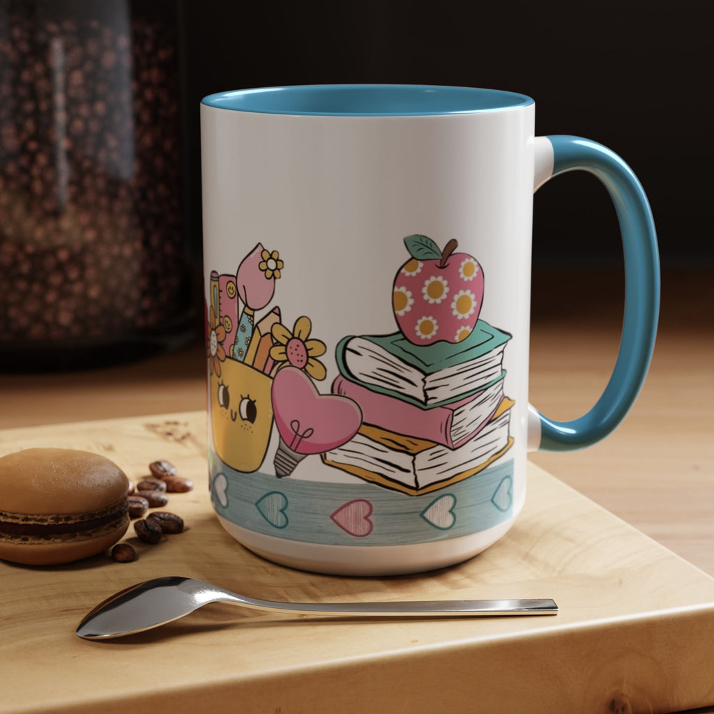 Cute Teacher Desk Accent Coffee Mug — Kawaii School Supplies Design