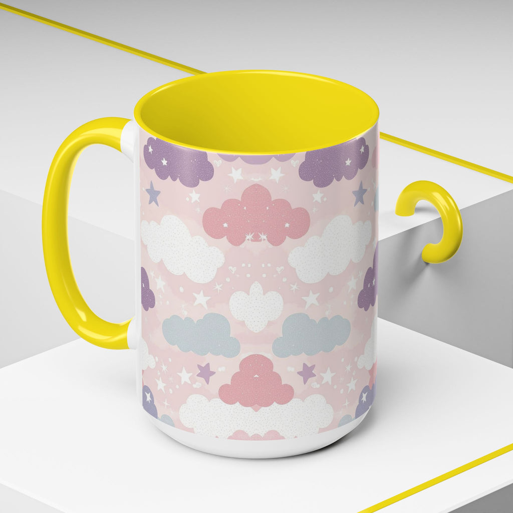 Pastel Cloud Pattern Coffee Mug | Cute Stars and Clouds Design