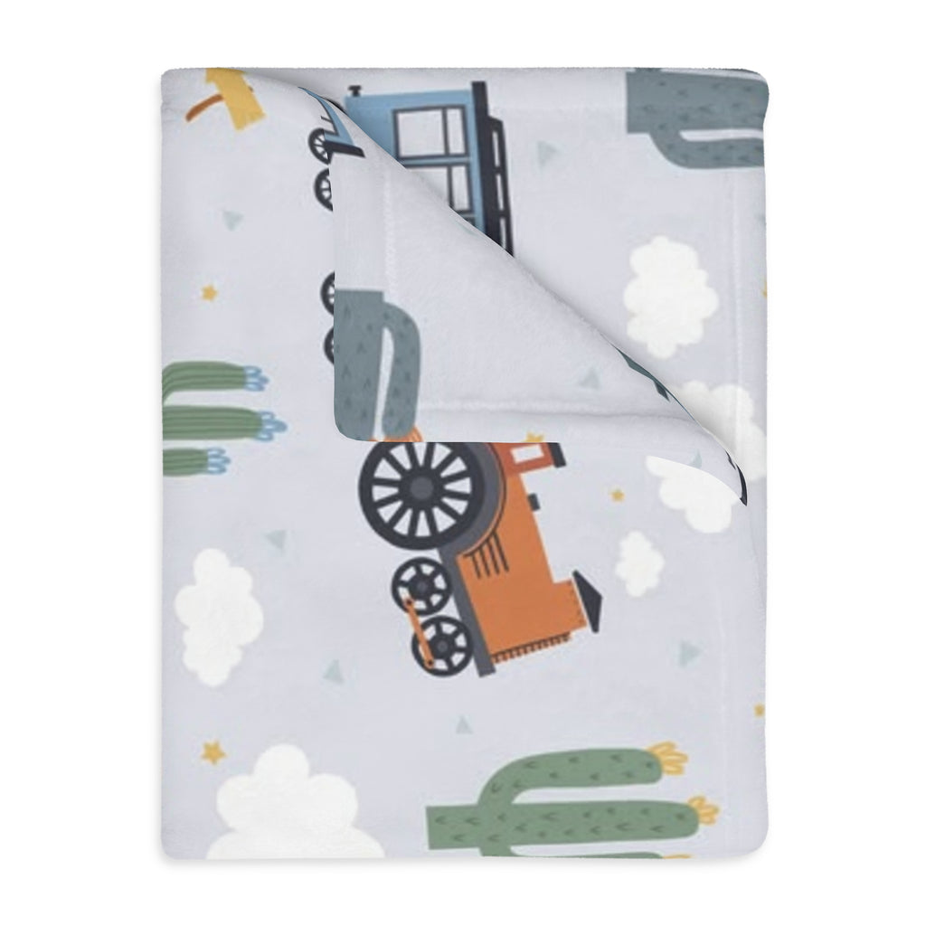 Kids Train Print Velveteen Microfiber Blanket