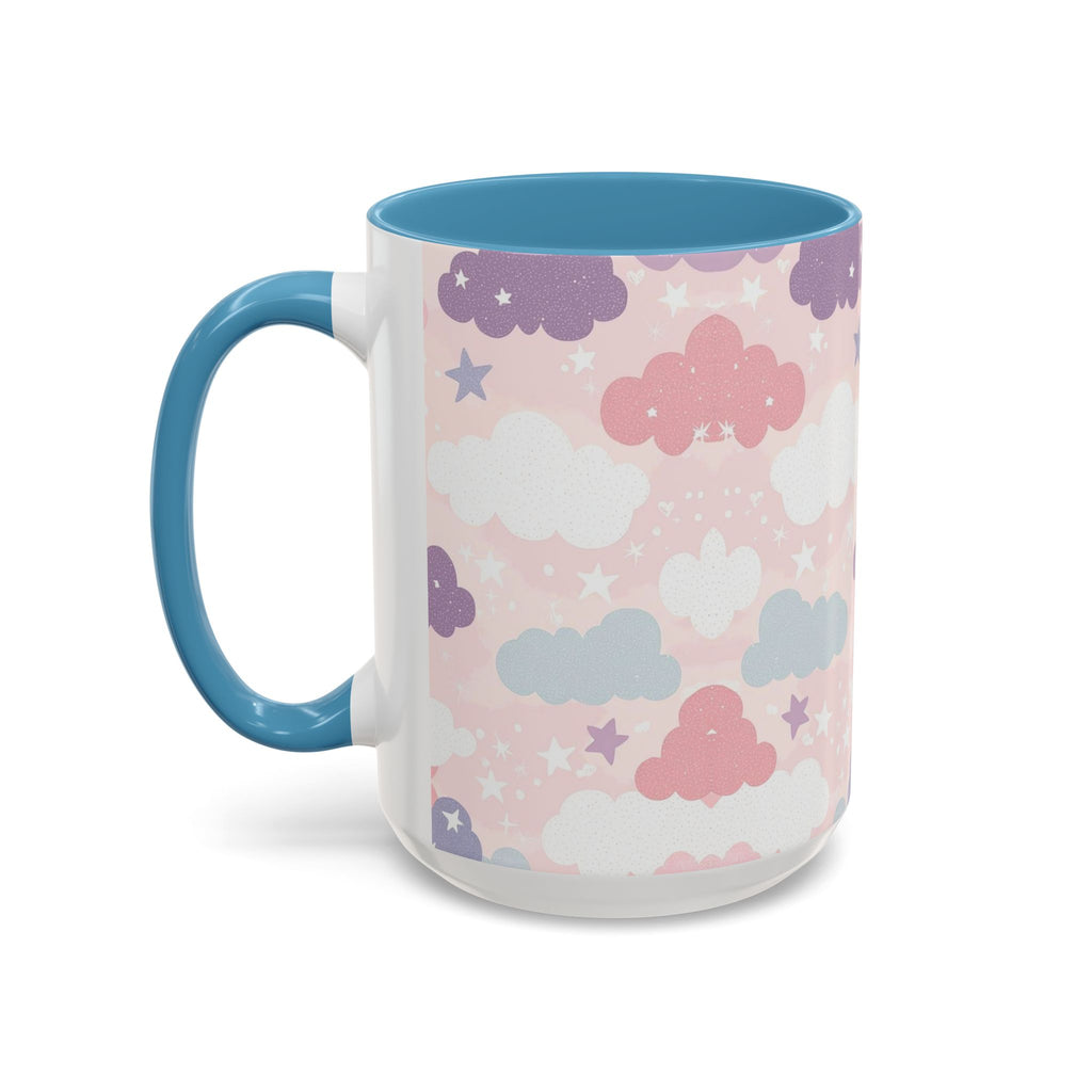 Pastel Cloud Pattern Coffee Mug | Cute Stars and Clouds Design